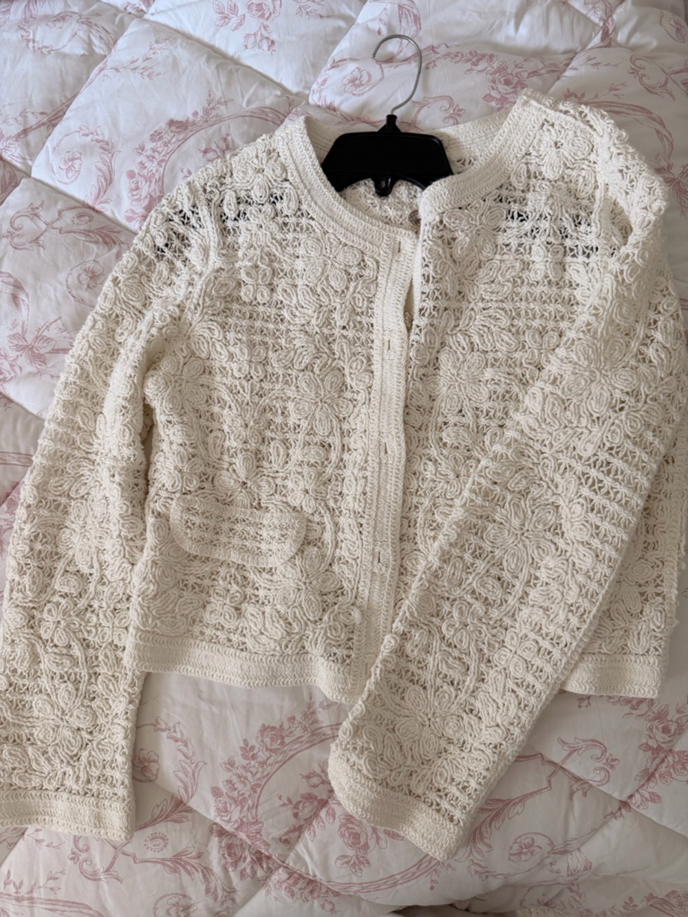 Zara Crochet Open-Knit Cream Cardigan